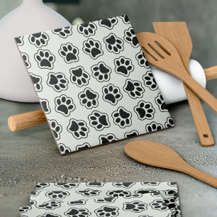 Black Paws, Dog Paws, Cat Paws, Outline Ceramic Tile