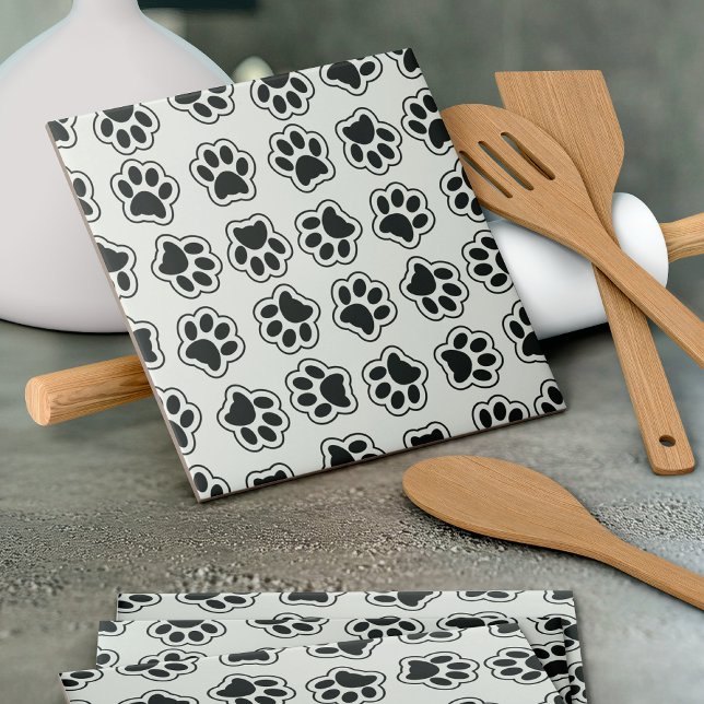 Black Paws, Dog Paws, Cat Paws, Outline Ceramic Tile (Creator Uploaded)