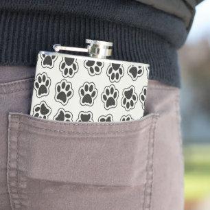 Black Paws, Dog Paws, Cat Paws, Outline Hip Flask