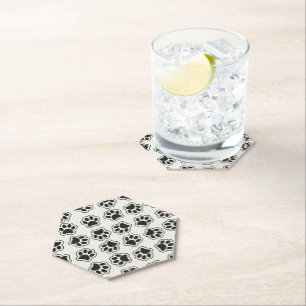 Black Paws, Dog Paws, Cat Paws, Outline Paper Coaster