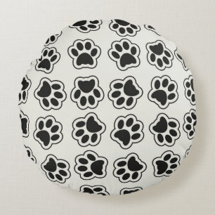 Black Paws, Dog Paws, Cat Paws, Outline Round Cushion