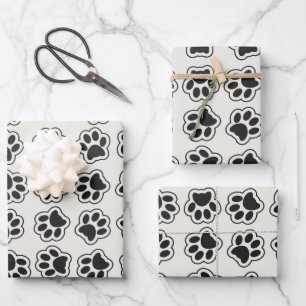 Black Paws, Dog Paws, Cat Paws, Outline Wrapping Paper Sheet