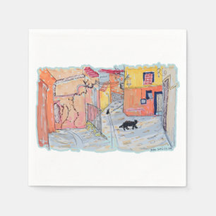 Black Paws in Sun-Drenched Alley Napkin