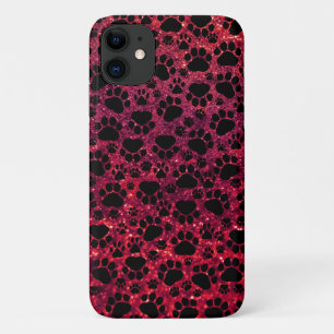 Black Paws, Red Glitter, Dog Paws, Animal Paws iPhone 11 Case