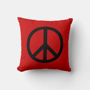 Black Peace Sign/Red and Blue/Pillow Cushion