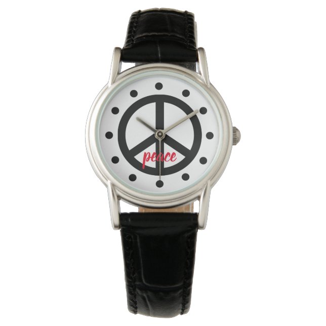 Black Peace Symbol Personalised Watch (Front)