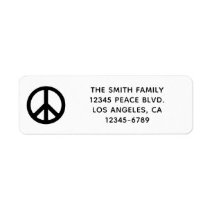 Black Peace Symbol Return Address Label