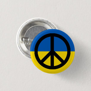 Black peace symbol with Ukraine flag anti war 3 Cm Round Badge