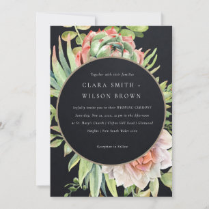 BLACK PEACH DESERT SUCCULENT CACTI FOLIAGE WEDDING INVITATION