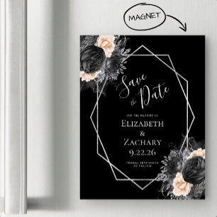 Black Peach Floral Geo Save the Date Magnetic Invitation