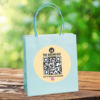 Black, Peach Modern Business Instagram Qr Code  Classic Round Sticker