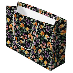 Black Peach Purple Green Floral Large Gift Bag