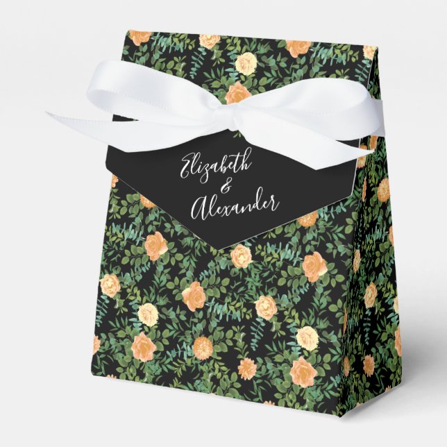 Black & Peach Wedding Modern Floral Favour Box (Front Side)