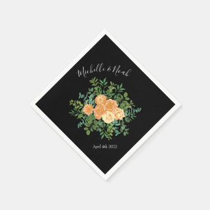 Black & Peach Wedding Modern Floral Napkin