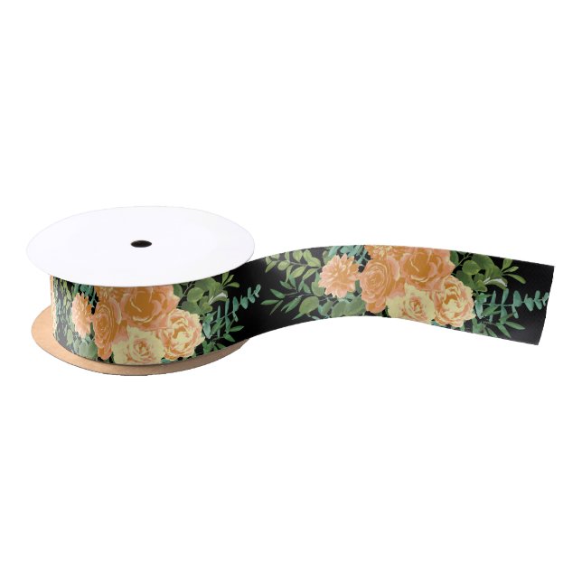 Black & Peach Wedding Modern Floral Satin Ribbon (Spool)