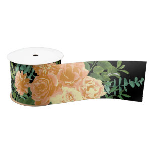 Black & Peach Wedding Modern Floral Satin Ribbon