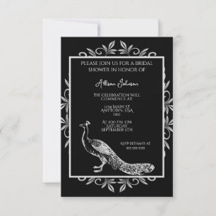 Black Peacock Flourish Bridal Shower Invitation