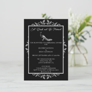 Black Peacock Flourish Rehearsal Dinner Invitation