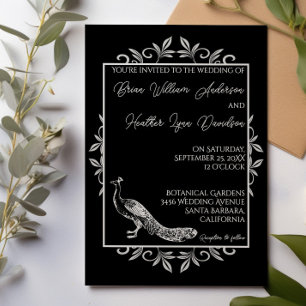 Black Peacock Flourish Wedding Invitation