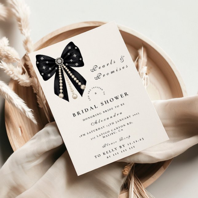 Black Pearl Bow Bridal Shower Invitation (Creator Uploaded)