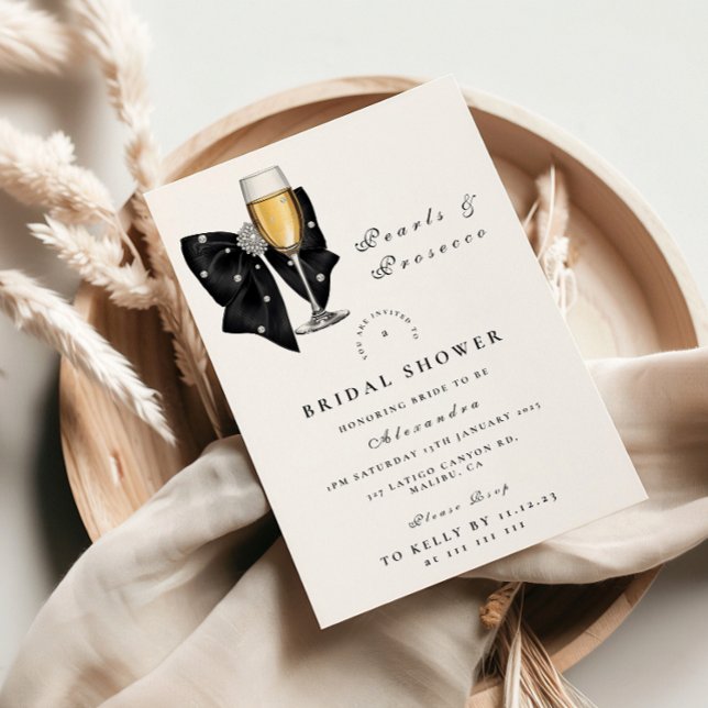 Black Pearl Bow Bridal Shower Invitation (Creator Uploaded)