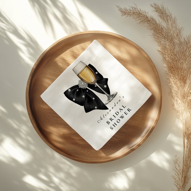 Black Pearl Bow Bridal Shower Napkin (Creator Uploaded)