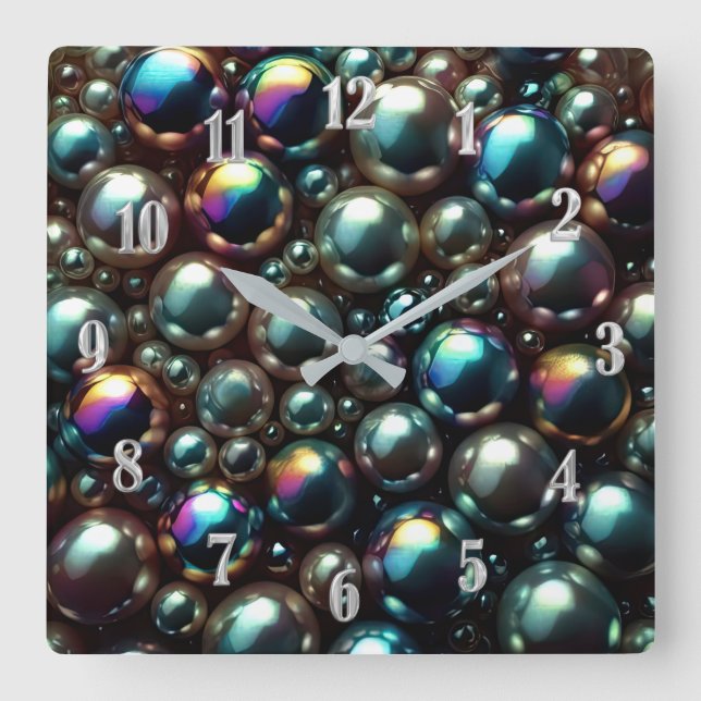 Black Pearls Square Wall Clock (Front)
