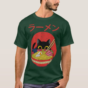 Black Peeking Cat Ramen Japanese Food Anime Cat Ot T-Shirt