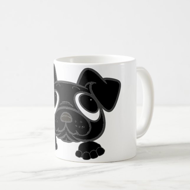 black peeking pug coffee mug (Front Right)
