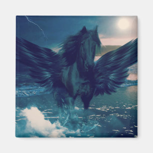 Black Pegasus Emerging From The Sea Magnet