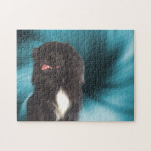 Black Pekingese Blue Swirls Dog Art Jigsaw Puzzle