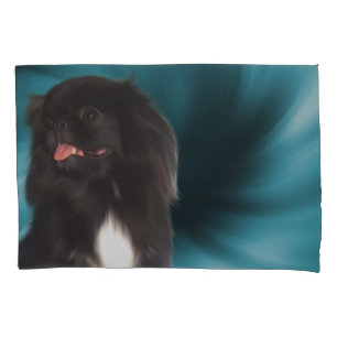 Black Pekingese Blue Swirls Dog Art  Pillowcase