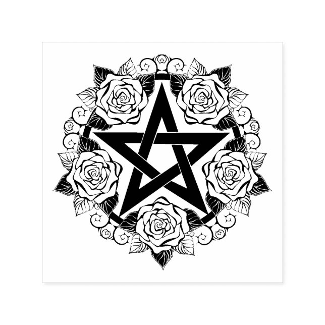Black Pentagram with Roses Flowers Self-inking Stamp (Design)