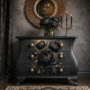 Black Peony Bouquet Art Print Dark Moody Botanic Tissue Paper