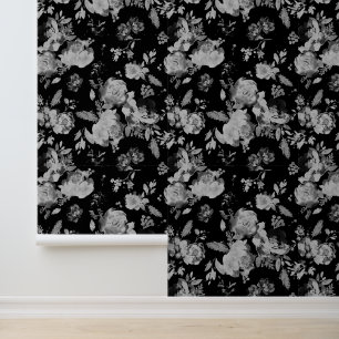 Black Peony Floral Watercolor Botanical Wallpaper