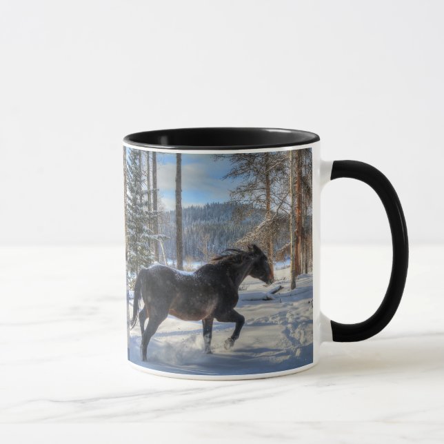 Black Percheron in Winter Snow & Forest Mug (Right)