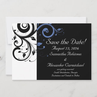 Black Periwinkle Cornflower Blue Floral Wedding Save The Date