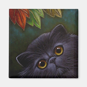 BLACK PERSIAN CAT - AUTUMN Magnet
