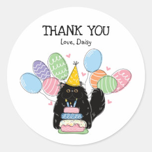Black Persian Cat Birthday Favour Tags Sticker