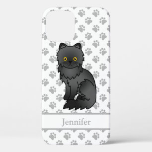 Black Persian Cute Cartoon Cat & Name iPhone 12 Case