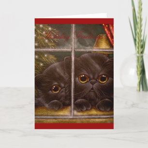 BLACK PERSIAN KITTEN CATS HOLIDAY Card