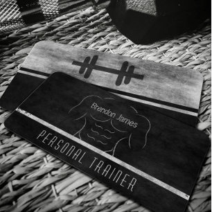 Black Personal Trainer White Muscle Man Outline Business Card