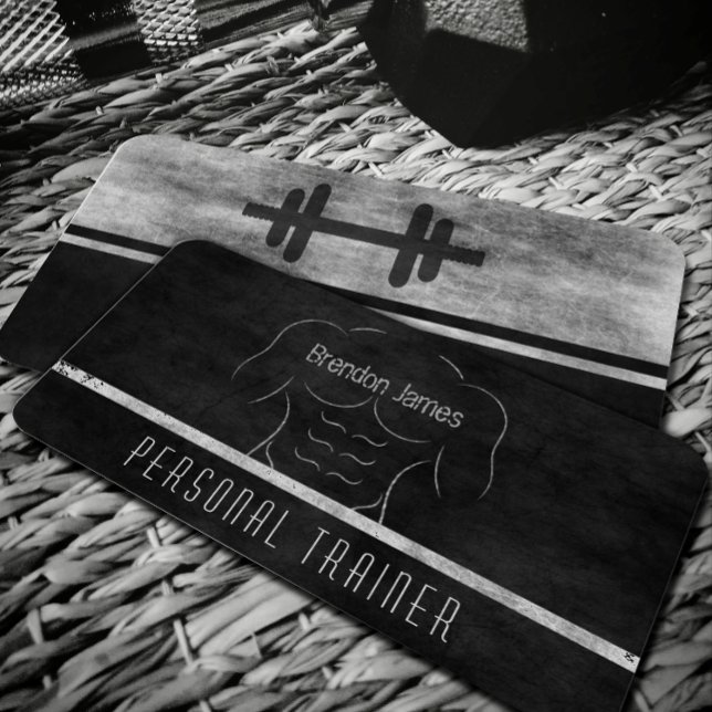 Black Personal Trainer White Muscle Man Outline Business Card (Creator Uploaded)