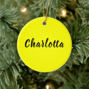 Black Personalise Name   Neon Yellow Colour Ceramic Ornament