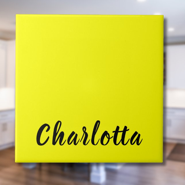 Black Personalise Name | Neon Yellow Colour Ceramic Tile (Creator Uploaded)