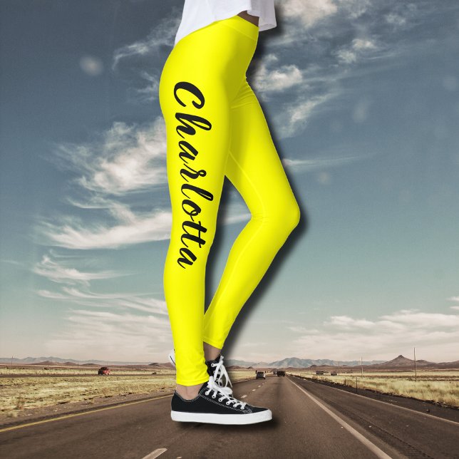 Black Personalise Name | Neon Yellow Colour Leggings (Creator Uploaded)