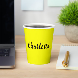 Black Personalise Name   Neon Yellow Colour Paper Cups