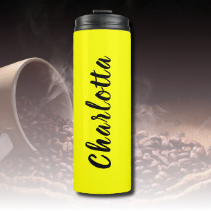 Black Personalise Name   Neon Yellow Colour Thermal Tumbler