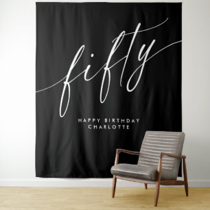 Black Personalised 50th Birthday Backdrop Tapestry