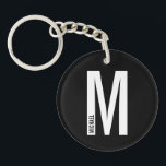 Black Personalised Bold Monogram and Name Key Ring<br><div class="desc">Modern Monogram Design featuring personalised monogram letter "M" and name in modern bold sans serif font style.

Perfect gift for him,  father's day gift,  groomsman gift and more.</div>